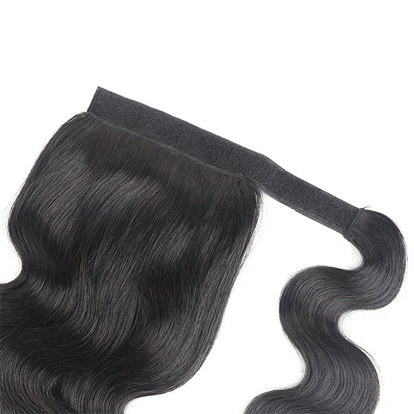 Body Wave Long Wavy Wrap Around Clip In Ponytail Hair Extension Brazilian Remy Human Hair Natural Color Heat Resistant Pony Tail