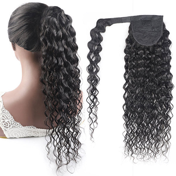 Water Wave Ponytail Human Hair Wrap Arount Clip In Hair Extensions Natural Wave Ponytail