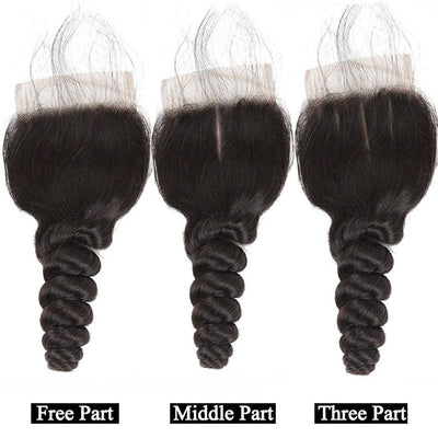 Loose Wave Bundles with Closure Peruvian Human Hair Bundles with 4x4 Lace Closure