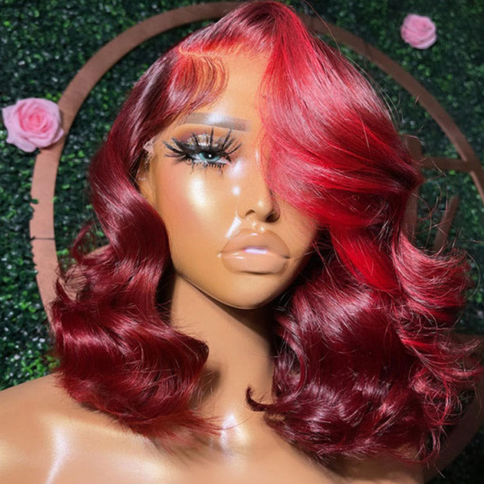 Red Body Wave Lace Front Wig Glueless Human Hair Bob Wig