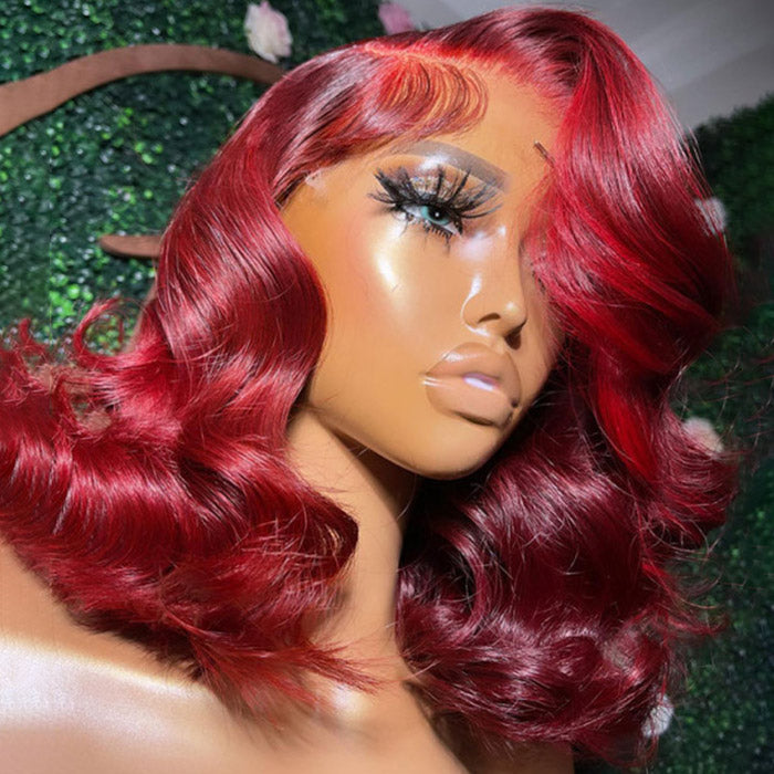 Red Body Wave Lace Front Wig Glueless Human Hair Bob Wig