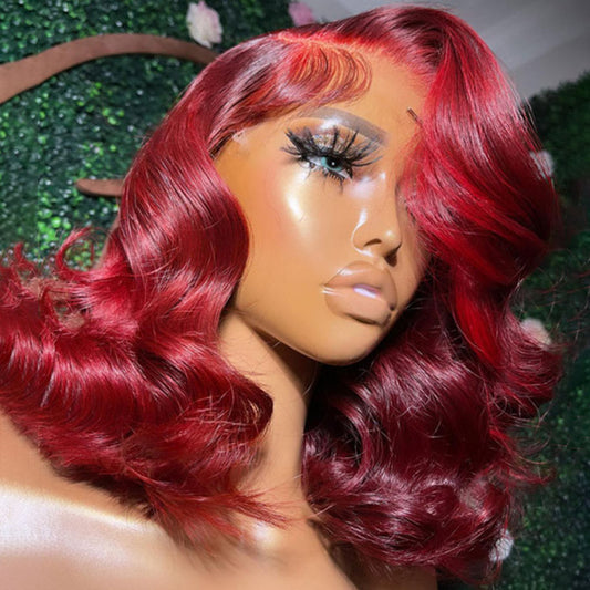 Red Body Wave Lace Front Wig Glueless Human Hair Bob Wig