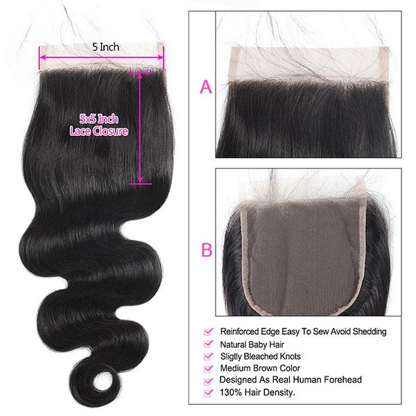 Mink Hair Virgin Brazilian Body Wave Human Hair 3 Bundles With 5*5 Lace Closure