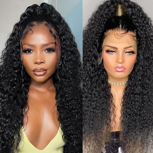 Glueless Lace Wigs 13x4 Kinky Curly Wig With Elastic Band 30 Inch Pre Cut Deep Curly Long Wigs