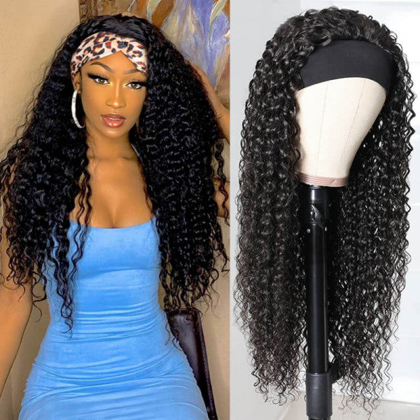 Glueless Curly Hair Headband Wigs Kinky Curly Human Hair Half Wigs with Headbands