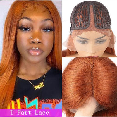 Ginger Color Lace Front Wig 150% Density With Natural Baby Hair,HD Lace Part Middle Line Wigs