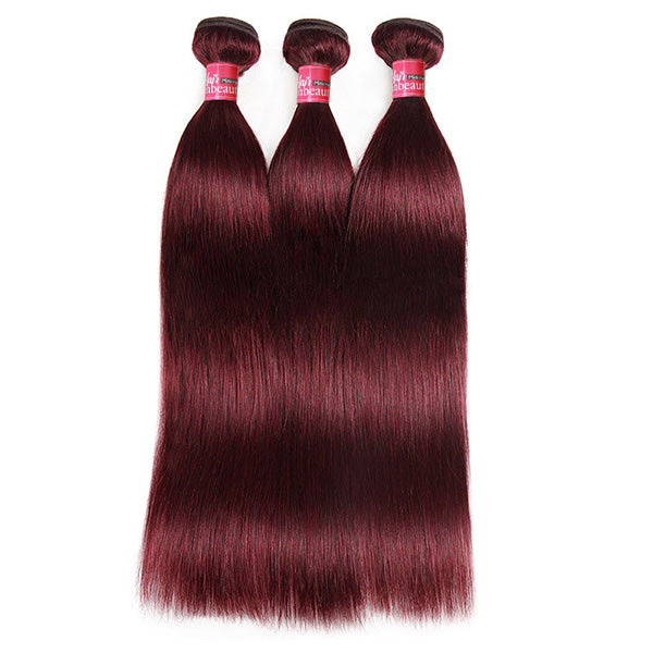 99J Burgundy Hair 3 Hair Bundles With Closure Bone Straight Human Hair With Baby Hair For Black Women