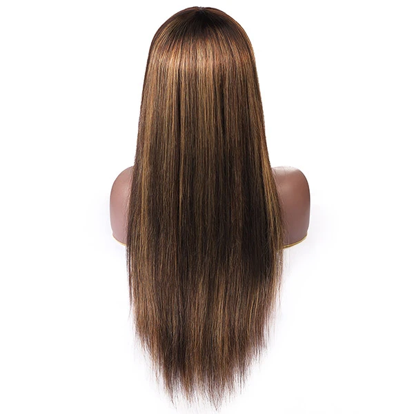 P Color 4/27 Ombre Brazilian Human Hair Wigs With Bangs No Lace Wigs Machine Made Straight Hair Wigs With Bangs