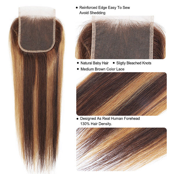 Highlight Straight Hair 3 Bundles With Closure Virgin Human Hair Bundles Pack