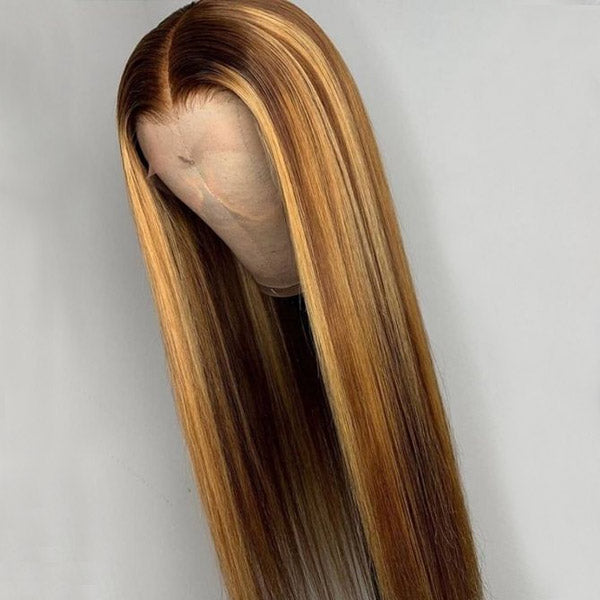 Straight Hair Wig Honey Blonde Highlights Wig 13x6 HD Lace Front Wig Straight Lace Frontal Human Hair Wig Glueless Wigs