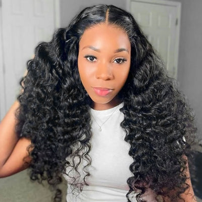 Ready To Wear Loose Deep Lace Closure Wig with Pre Plucked Hairline Pre Cut HD Lace Glueless Wigs Bleached Knots