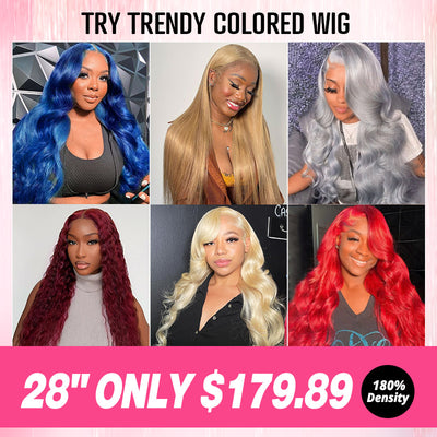[28"= $179.89] Trendy Colored Pre Cut & Pre Plucked Ready To Wear 13*4 Lace Front Human Hair Wig Deal