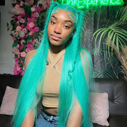 Hairinbeauty New Color Hair Mint Green 13x4 HD Transparent Lace Wigs Pre Plucked Human Hair Wigs