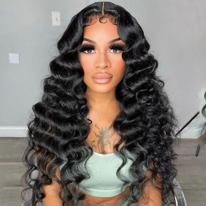 Ready To Wear Loose Deep Lace Closure Wig with Pre Plucked Hairline Pre Cut HD Lace Glueless Wigs Bleached Knots