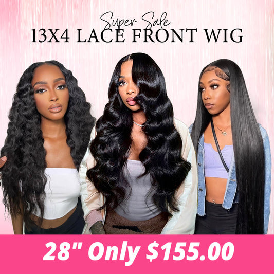 [ 28''= $155 ] 13x4 Transparent Lace Front Pre Plucked Natural Hairline 180% Density Human Hair Glueless Wigs Deal