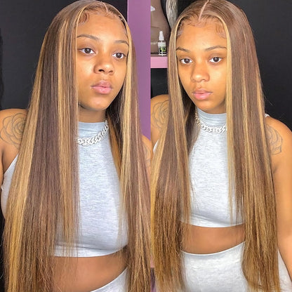 Highlight Brown Straight Glueless Wig Pre-plucked 13x6  Ready To Wear Straight Lace Front Wig Beginner Friendly