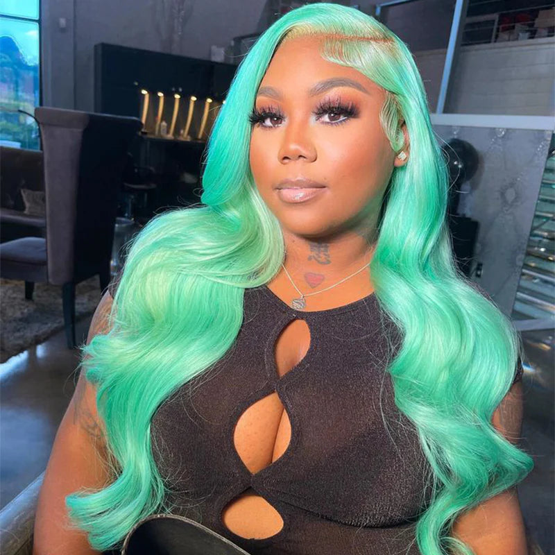 Hairinbeauty New Color Hair Mint Green 13x4 HD Transparent Lace Wigs Pre Plucked Human Hair Wigs