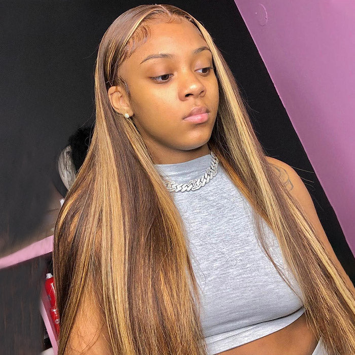 Highlight Brown Straight Glueless Wig Pre-plucked 13x6 Wear and Go Straight Lace Front Wig Beginner Friendly