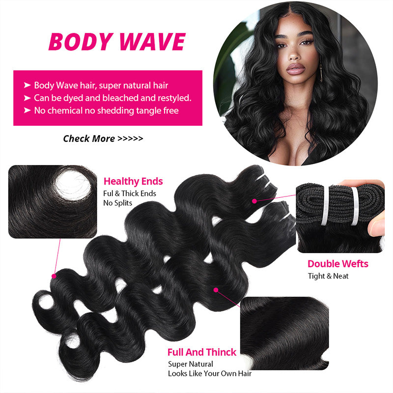 Hairinbeauty Body Wave Bundles 12A Unprocessced Virgin 100% Human Hair Extensions 1 Pc/3 Pcs