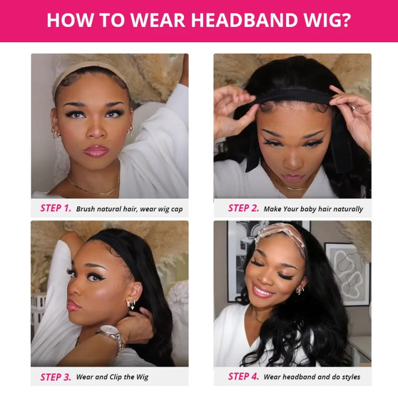 [Headband Wig Flash Sale !] 10"-26" Save 50% OFF Headband Wig Glueless Natural Black Non Lace Human Hair Wig Deal