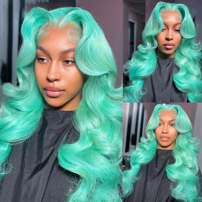 Hairinbeauty New Color Hair Mint Green 13x4 HD Transparent Lace Wigs Pre Plucked Human Hair Wigs