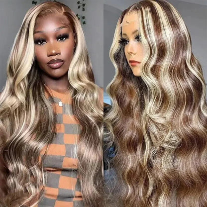 13x4 HD Lace Front Blonde Balayage Highlight Long Wigs Colored Glueless Wig Body Wave Human Hair Lace Front Wigs