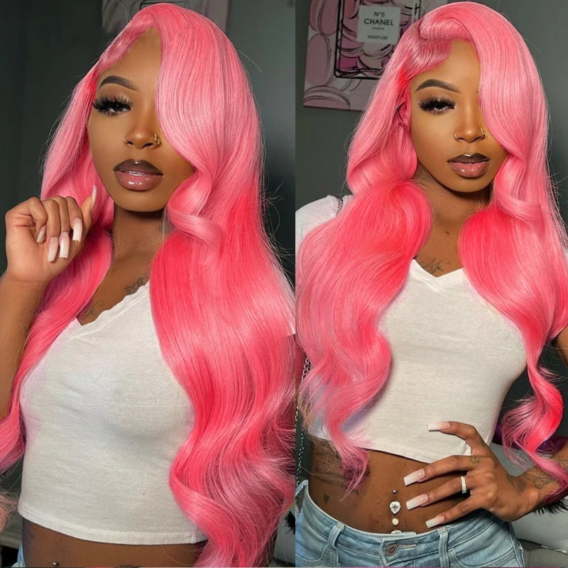 13x4 Pink Body Wave Lace Front Wig 30 Inch Pre-plucked Body Colored Human Hair Wigs Glueless Body Wave Wig Barbie Hair Style