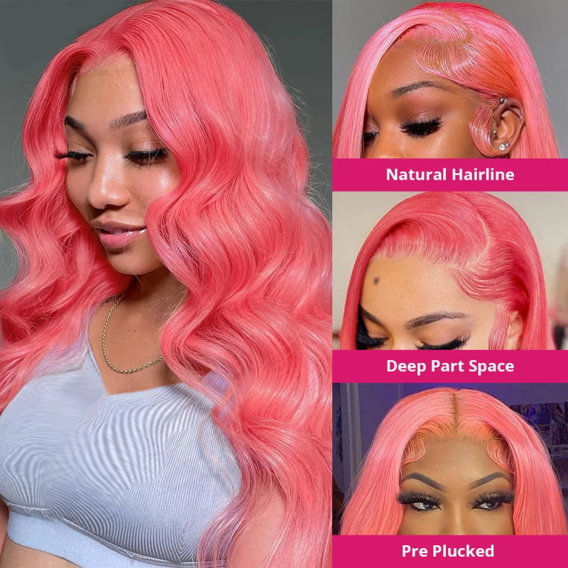 13x4 Pink Body Wave Lace Front Wig 30 Inch Pre-plucked Body Colored Human Hair Wigs Glueless Body Wave Wig Barbie Hair Style