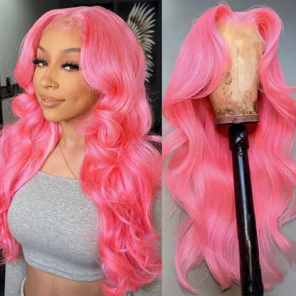 13x4 Pink Body Wave Lace Front Wig 30 Inch Pre-plucked Body Colored Human Hair Wigs Glueless Body Wave Wig Barbie Hair Style