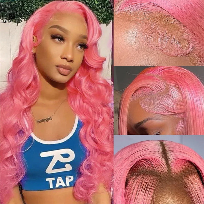 13x4 Pink Body Wave Lace Front Wig 30 Inch Pre-plucked Body Colored Human Hair Wigs Glueless Body Wave Wig Barbie Hair Style