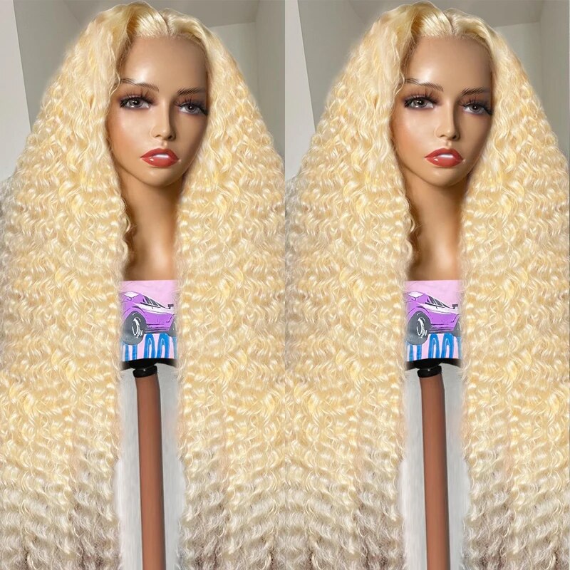 613 Deep Wave Wig Glueless Lace Front Wig Honey Blonde 13x4 HD Lace Wigs Deep Curly Human Hair Wig