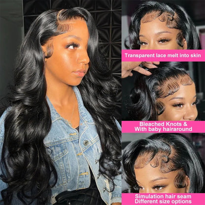 13x6 Transparent Lace Front Wig Pre plucked with Baby Hair Glueless Body Wave Human Hair Wigs