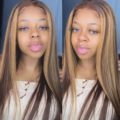 Highlight Brown Straight Glueless Wig Pre-plucked 13x6  Ready To Wear Straight Lace Front Wig Beginner Friendly