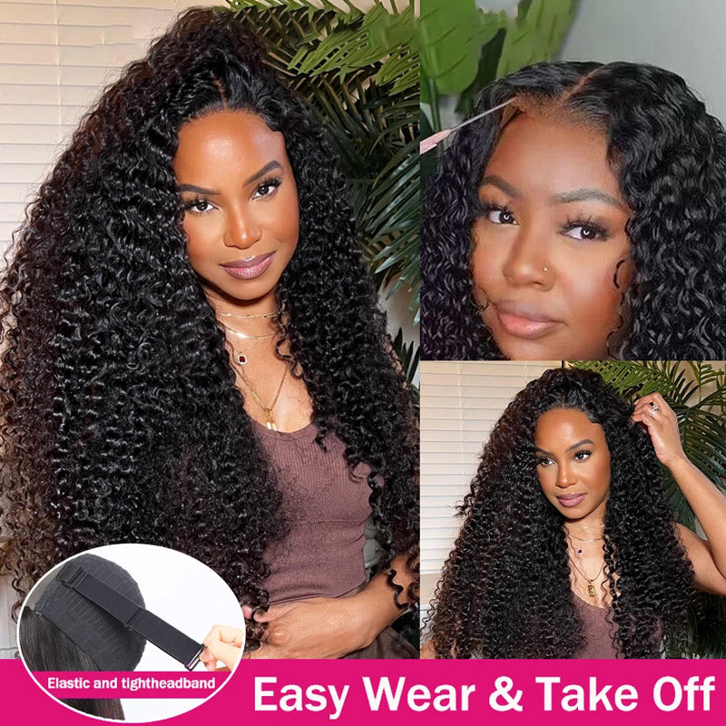 Hairinbeauty 180% Density Curly Wig Pre-plucked 7x6 Transparent Lace Closure Human Hair Wigs Glueless Wigs