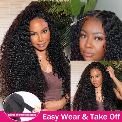 Hairinbeauty 180% Density Curly Wig Pre-plucked 7x6 Transparent Lace Closure Human Hair Wigs Glueless Wigs