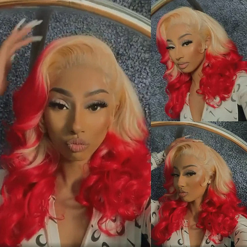 180% Density Ombre Blonde Red Color Body Wave Bob Wig 4x4/13x4 Transparent Lace Human Hair Wig