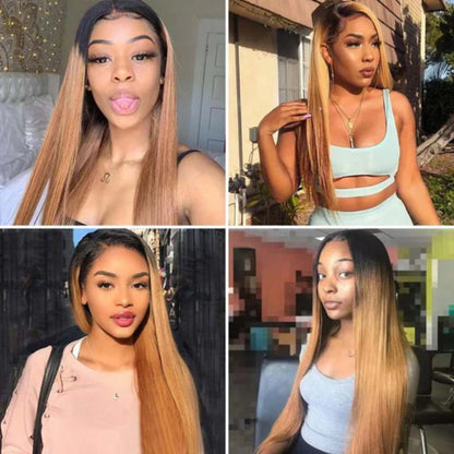 1B/27 Ombre Color Straight 13x4 Lace Front Human Hair Wigs Honey Blonde Color with Dark Roots