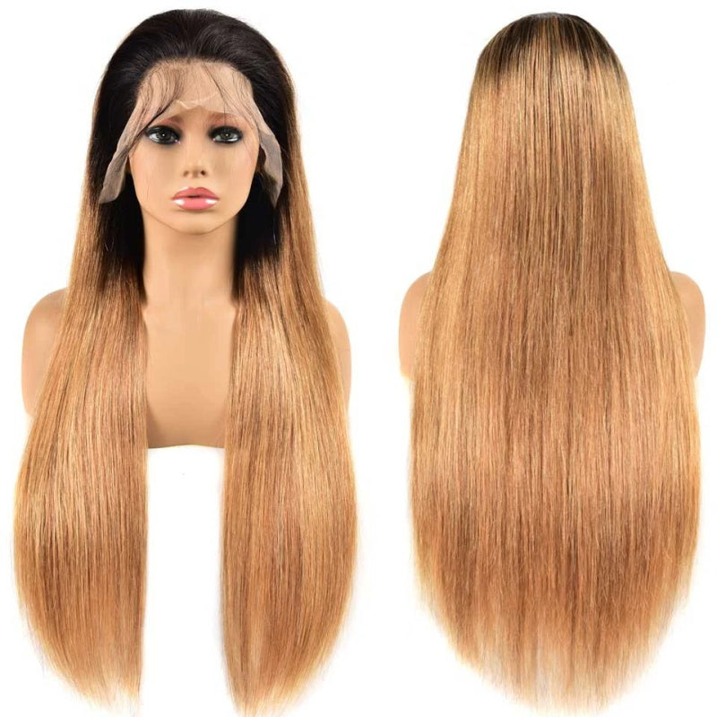 1B/27 Ombre Color Straight 13x4 Lace Front Human Hair Wigs Honey Blonde Color with Dark Roots
