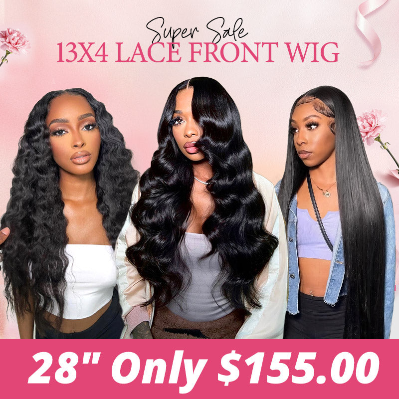 [ 28''= $155 ] 13x4 Transparent Lace Front Pre Plucked Natural Hairline 180% Density Human Hair Glueless Wigs Deal