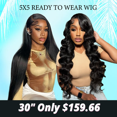 [ 30''= $159.66 ]  Pre Plucked & Bleached Knots & Pre-cut Ready To Wear 5X5 Lace Closure Human Hair Wig Deal 180% Density