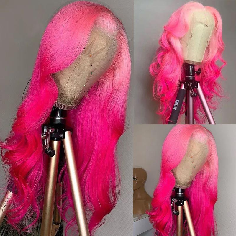 Pink Body Wave Lace Front Wig Pre-plucked 13x4 HD Lace Body Wave Human Hair Wig Barbie Hair Style