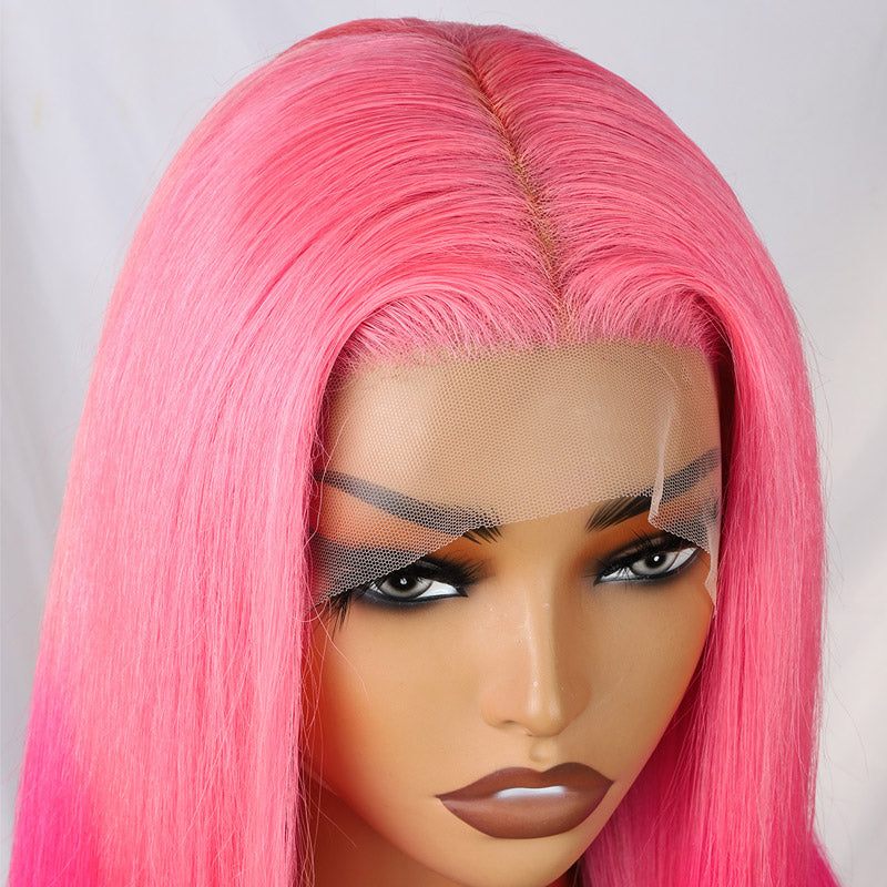 Rose Pink Straight Wig 13x4 HD Lace Front Wig Glueless Straight Human Hair Wigs 180% Density Barbie Hair Style