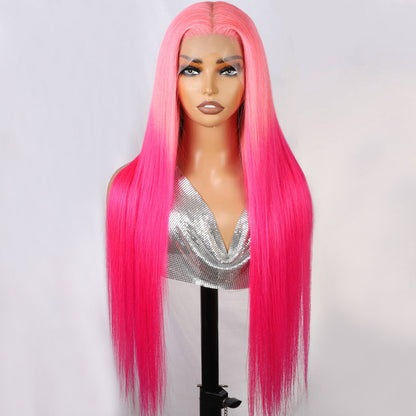 Rose Pink Straight Wig 13x4 HD Lace Front Wig Glueless Straight Human Hair Wigs 180% Density Barbie Hair Style