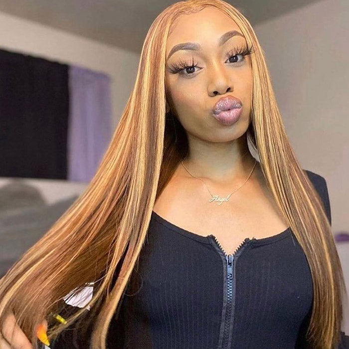 Highlight Brown Straight Glueless Wig Pre-plucked 13x6 Wear and Go Straight Lace Front Wig Beginner Friendly