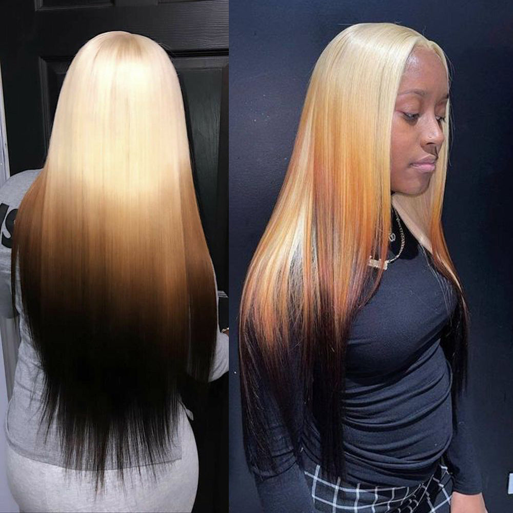 Ombre Blonde Glueless Wigs Straight Hair 13x4 HD Lace Front Wig Pre Plucked Honey Blonde Wig