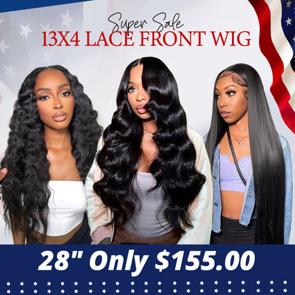 [ 28''= $155 ] 13x4 Transparent Lace Front Pre Plucked Natural Hairline 180% Density Human Hair Glueless Wigs Deal