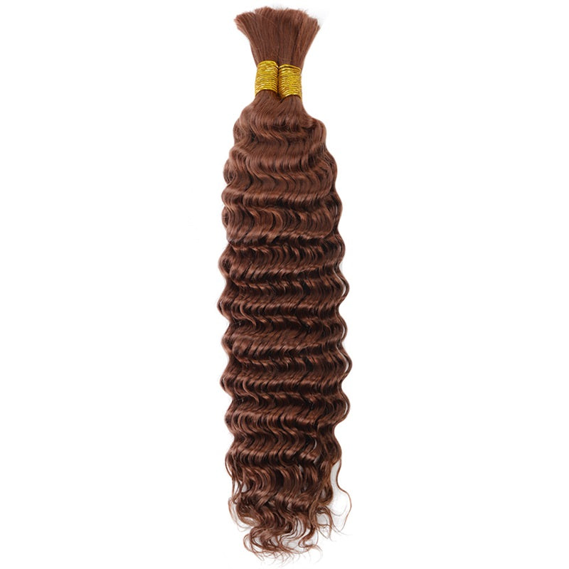 #30 Light Brown Deep Wave Bulk Hair Extensions for Braiding 100% Human Hair 100g