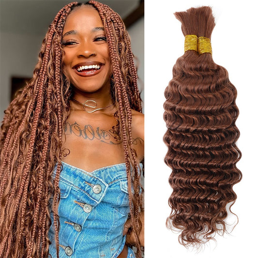 #30 Light Brown Deep Wave Bulk Hair Extensions for Braiding 100% Human Hair 100g