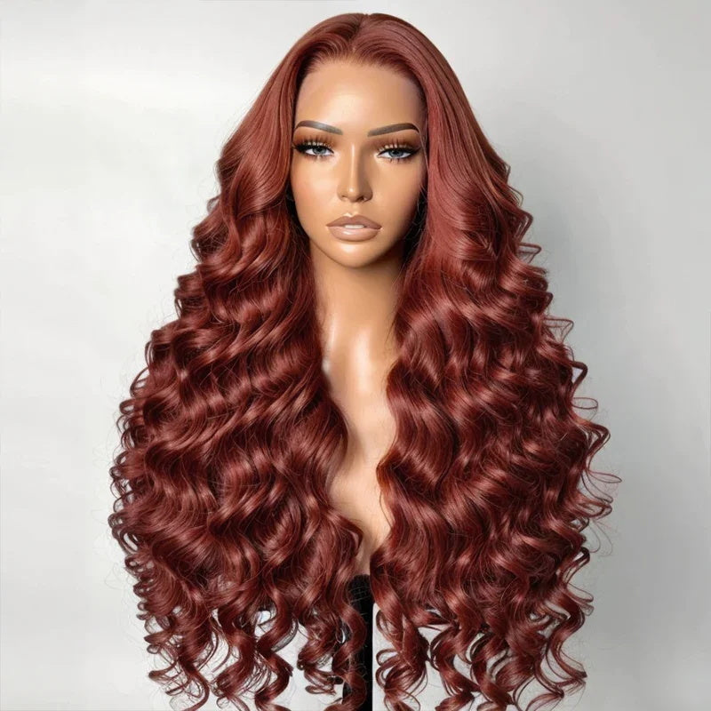 #33 Reddish Copper Brown Body Wave 13x4 Lace Front Breathable Airy Cap Real Glueless Human Wigs