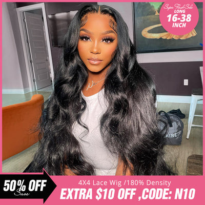 [Spring Super Sale! ]  180% Density 16"-38" Save 50% OFF Glueless 4x4 Lace Closure Human Hair Wig With Pre-Plucked